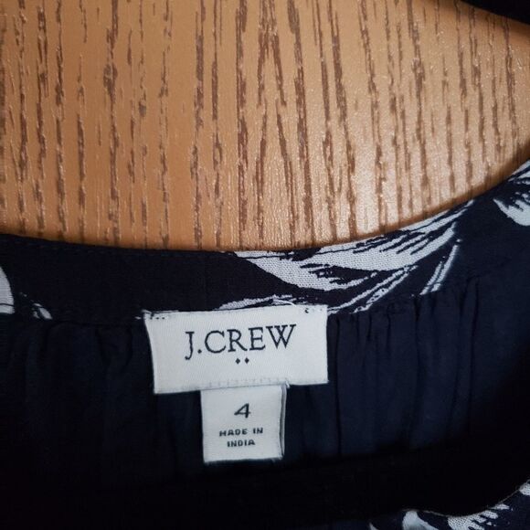 J. Crew Pineapple Print Sleeveless Crinkle Casual Midi Dress Navy White Size 4 - Picture 7 of 9